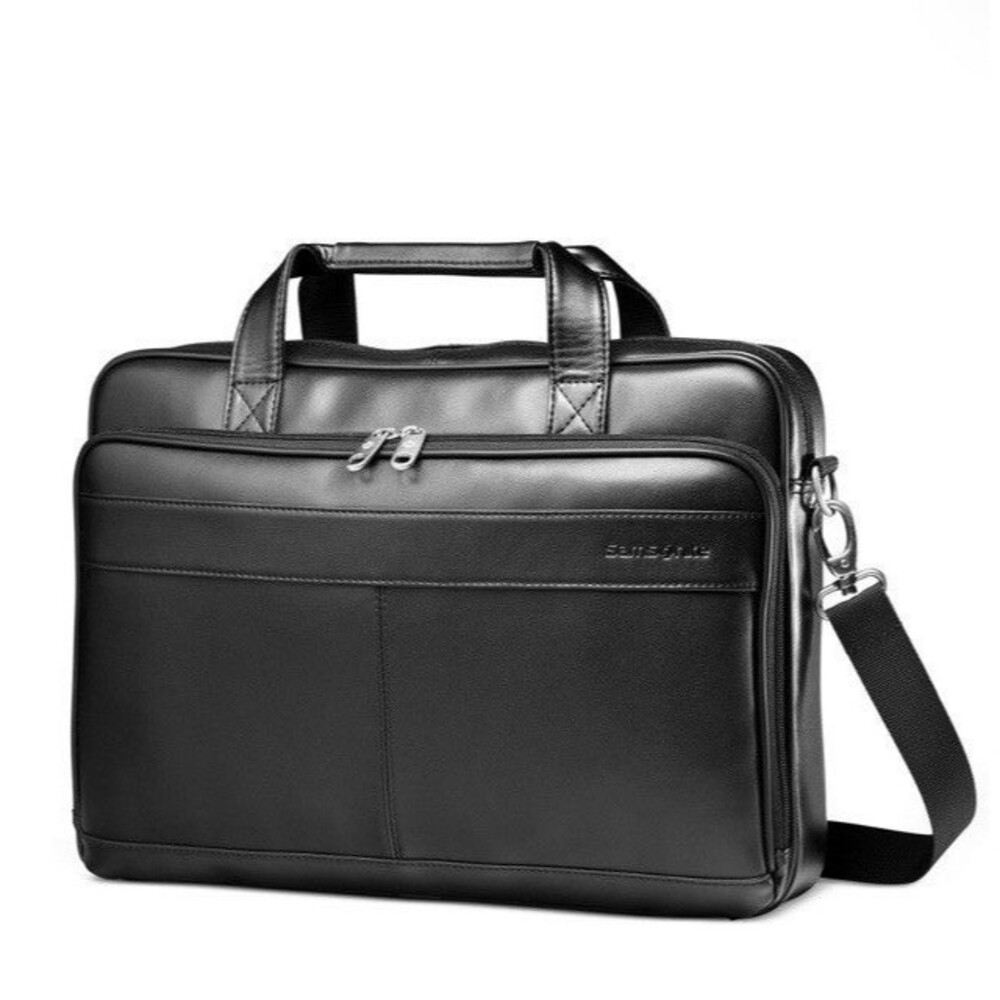 Samsonite Leather Slim Portfolio Laptop Briefcase With Shoulder Strap